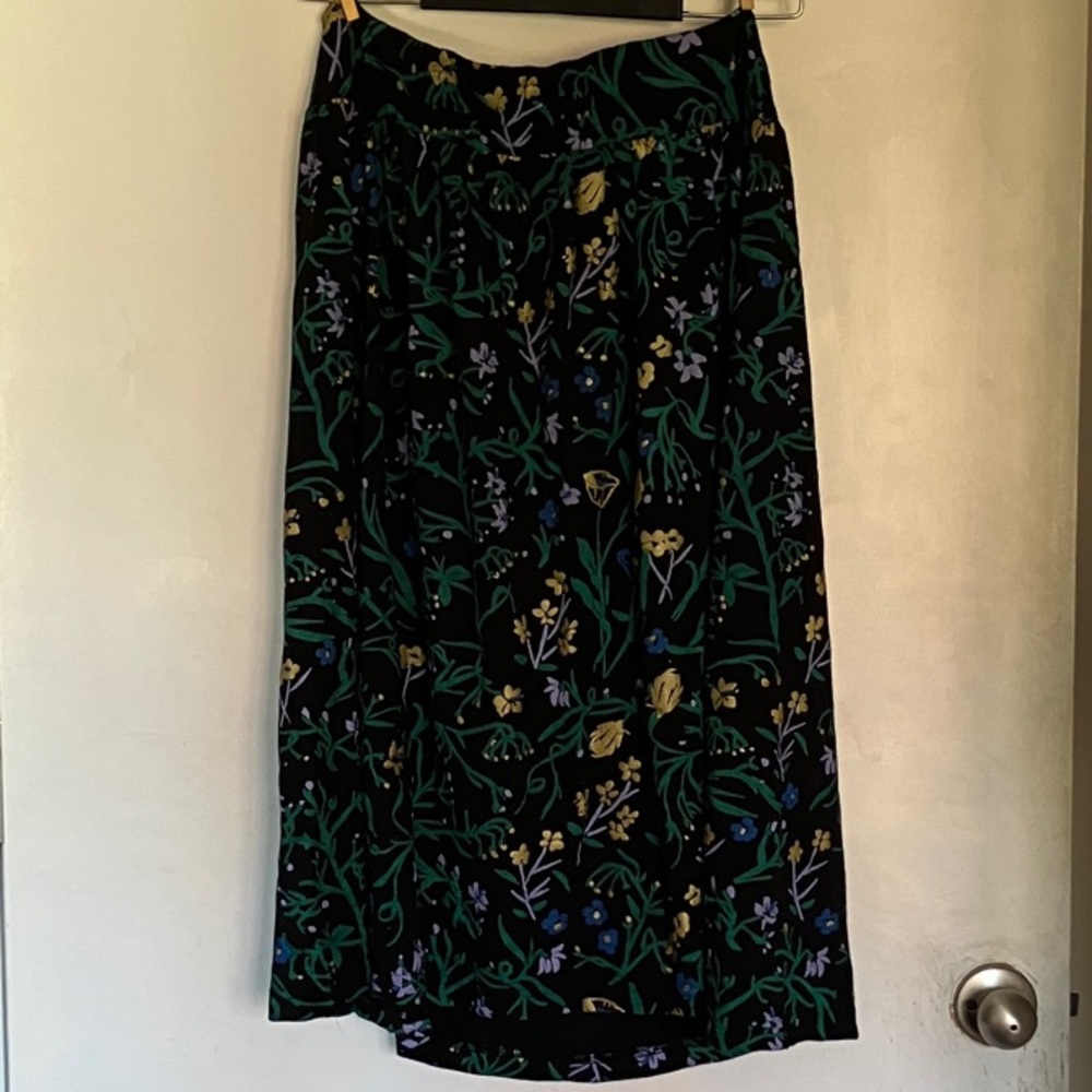 Handprinted Belladonna Floral A-Line Margot Skirt in Black, Thief & Bandit sz 1X